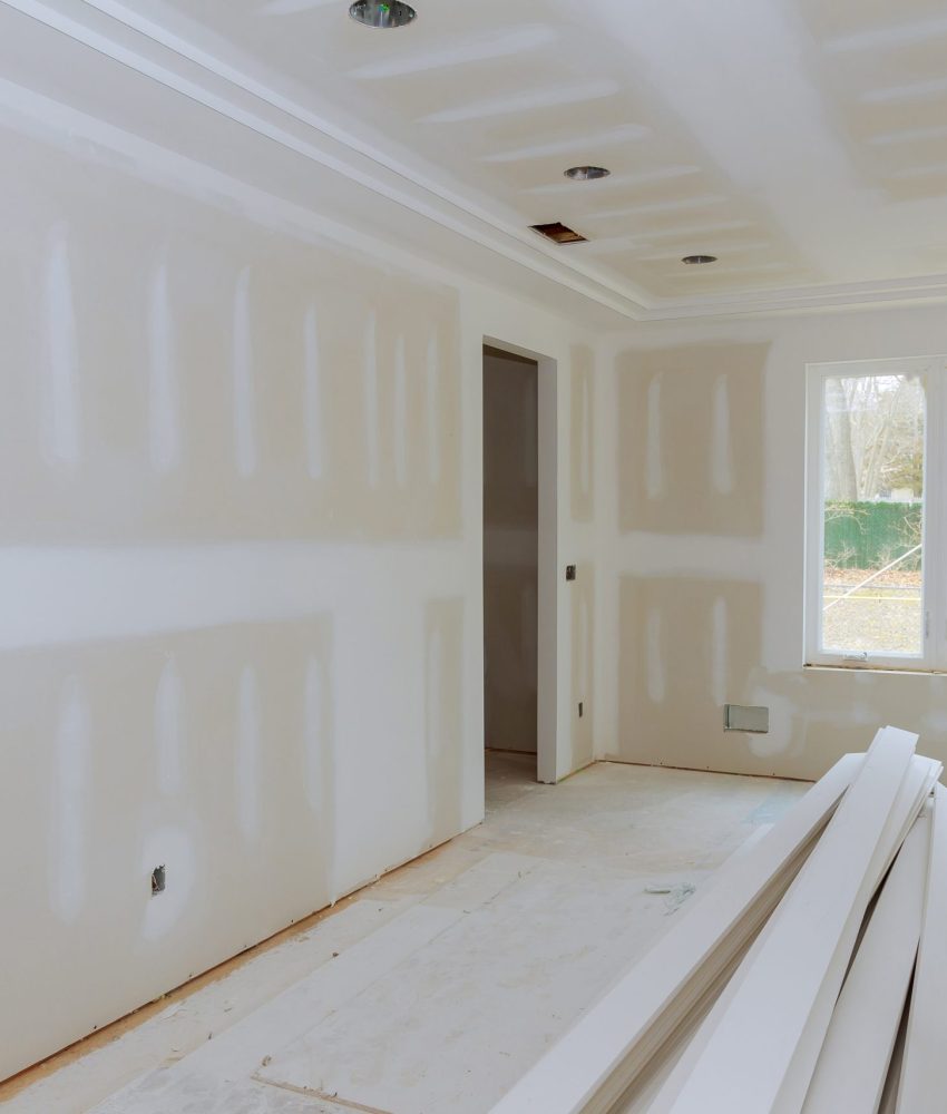 Construction building industry new home construction interior drywall and finish details Light white room and window